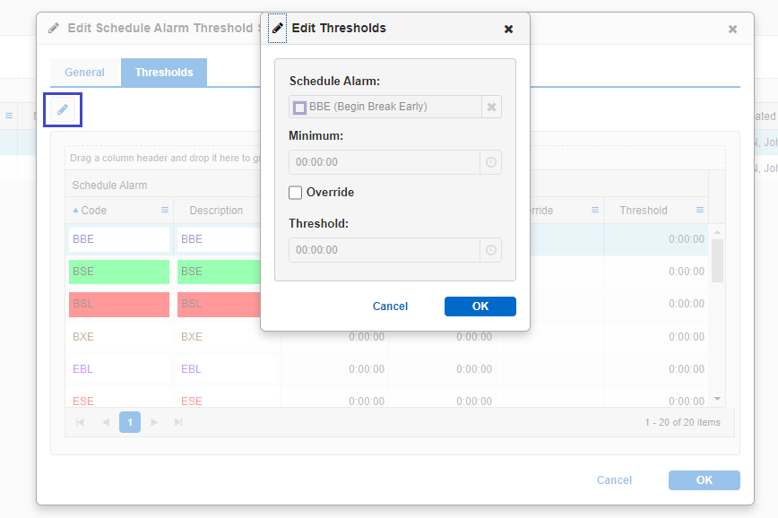 Alvaria Documentation - Schedule and Activity Alarm Threshold Sets